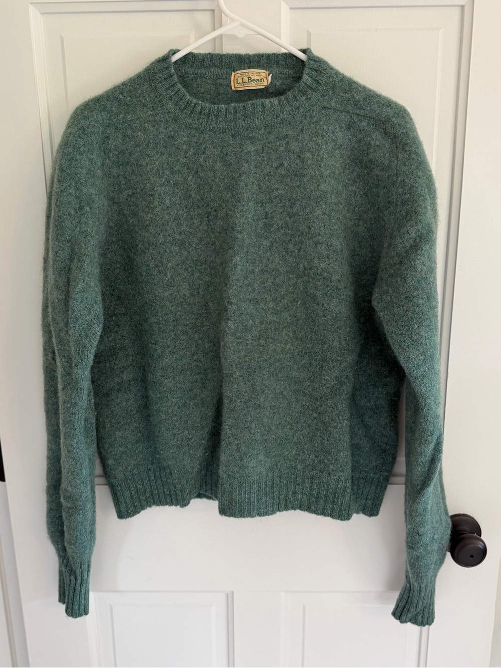 Vintage L.L.Bean Shetland Wool Crewneck Sweater Green England XL